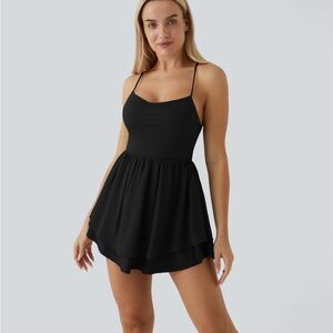 Black mini dress, athletic material